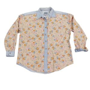 Details Sportswear Denim Floral Print Button Up Shirt Long Sleeve Women's Medium